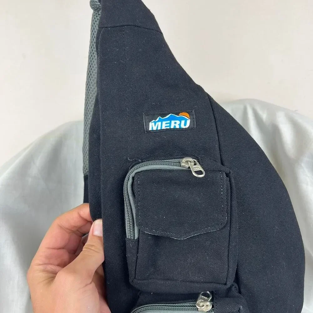 Meru Black Canvas Sling Crossbody Bag